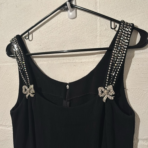 Vtg St. John Evening Black Cocktail Knit Dress embellished straps size 8 - Picture 3 of 13